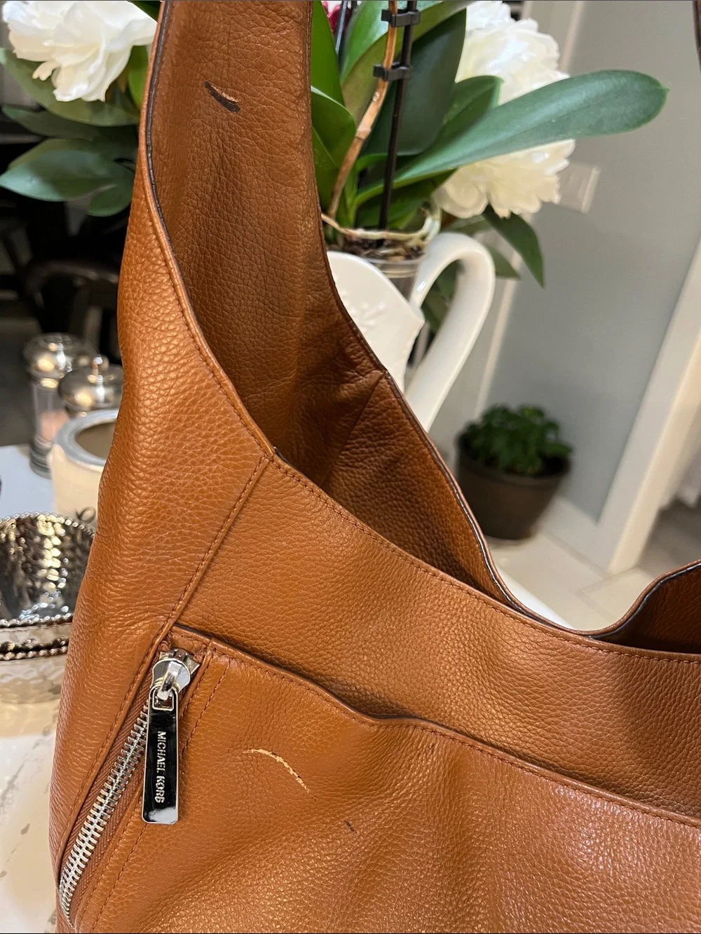 Michael Kors Cognac Leather Shoulder Hobo Bag Luggage Tan